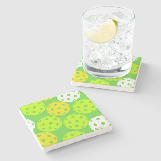 ピクルボール誕生日パーティーかわいいグリーンスポーツ ストーンコースター (横)