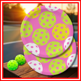 ピクルボール誕生日パーティーかわいいピンクスポーツ ペーパープレート