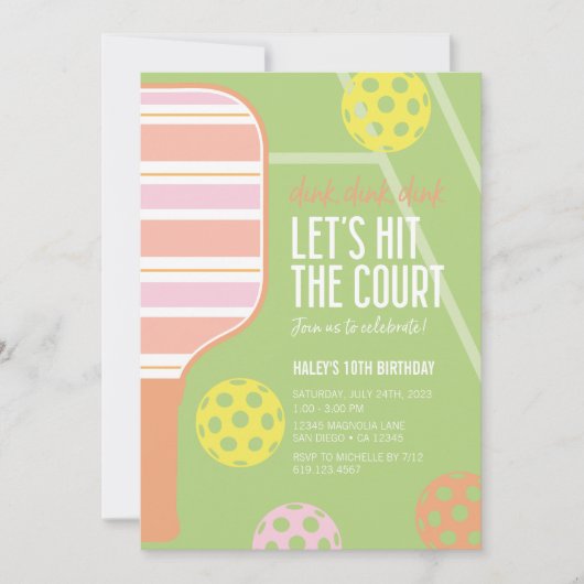 ピクルボール誕生日パーティーの招待・ Dink Dink 招待状 (正面)