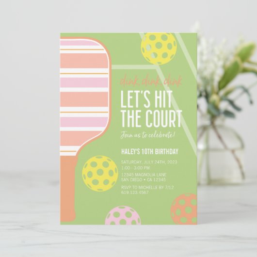 ピクルボール誕生日パーティーの招待・ Dink Dink 招待状 (スタンド正面)