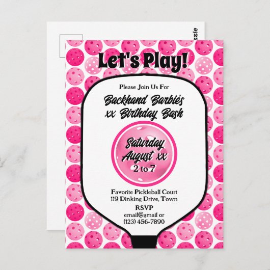 ピクルボール誕生日パーティーピンク白い写真 ポストカード (正面/裏面)