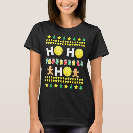 ピクルボール醜いクリスマスセーターホリデー Tシャツ (正面)