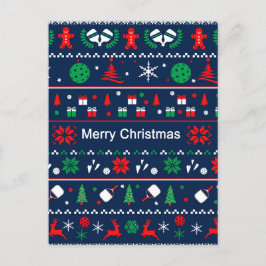 ピクルボール🎄醜いセーターのクリスマスカスタム、文字 ポストカード