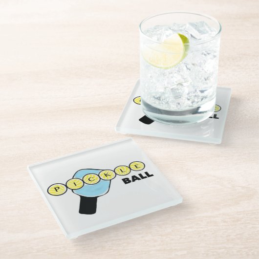 ピクルボール飲み物用コースターガラス ガラスコースター (アングル)