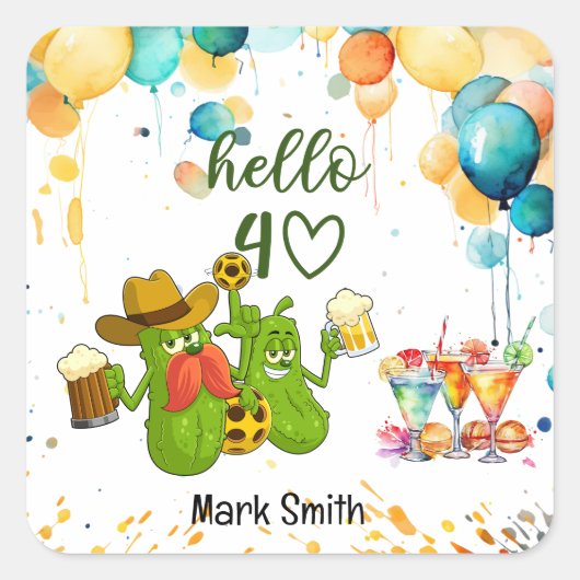 ピクルボール40歳の誕生日 スクエアシール (正面)