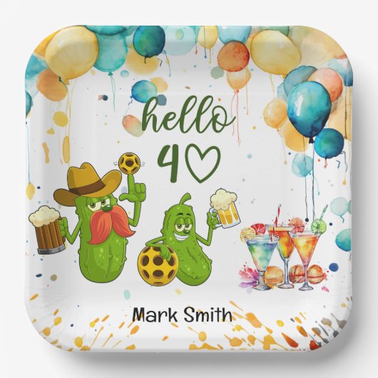 ピクルボール40歳の誕生日 ペーパープレート (正面)
