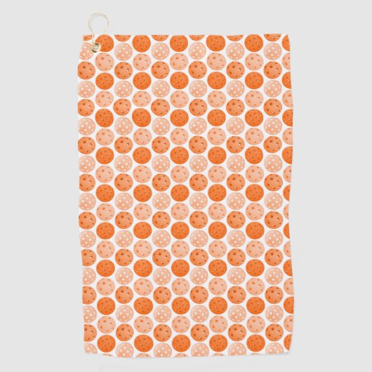 ピクルボール、オレンジ色のピクルボールが白 ゴルフタオル (正面)