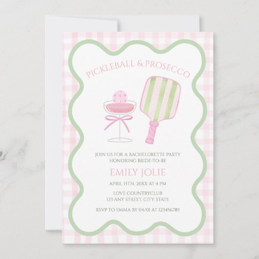 ピクルボール&プロセッコ名門私立校風のモダンバチェロレッテ 招待状 (正面)