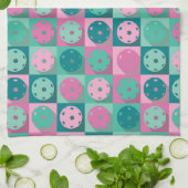 ピクルボール（ミートグリーンとピンク） キッチンタオル (折り畳み)