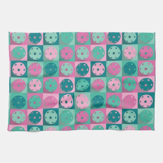 ピクルボール（ミートグリーンとピンク） キッチンタオル (横)
