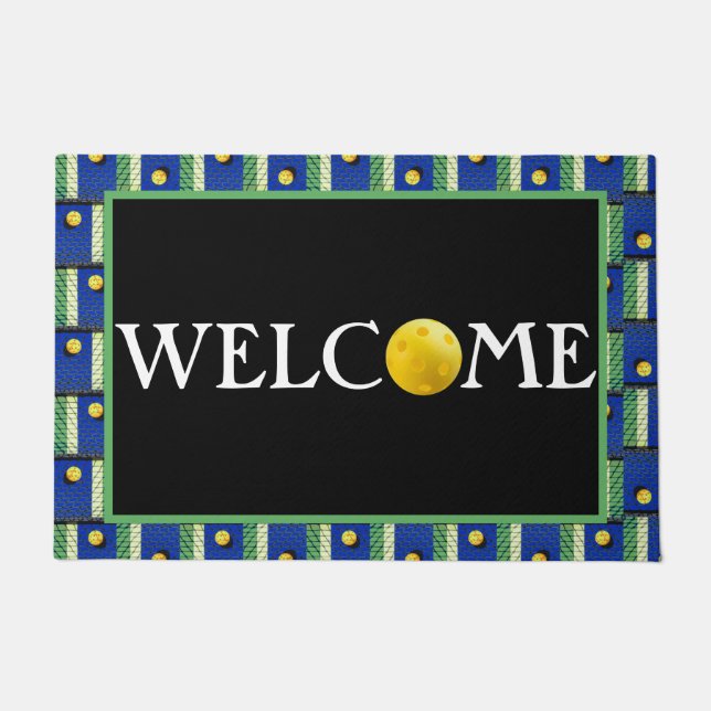 ピクルボール「街灯が点灯す来るまで!ブルー ドアマット (正面)