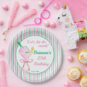 ピクレボールピンクと緑の誕生日パーティカスタムー ペーパープレート (パーティー)