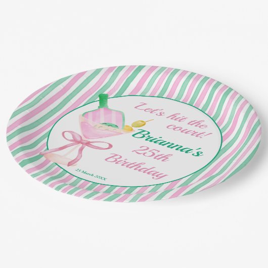 ピクレボールピンクと緑の誕生日パーティカスタムー ペーパープレート (アングル)