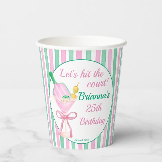 ピクレボールピンクと緑の誕生日パーティカスタムー 紙コップ (裏面)