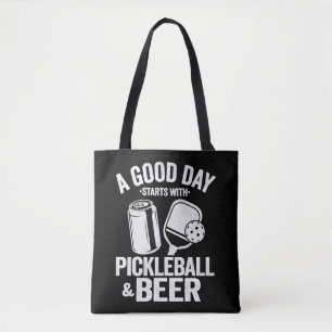 ピクレボール&ビールで良い日が始まるおもしろい トートバッグ