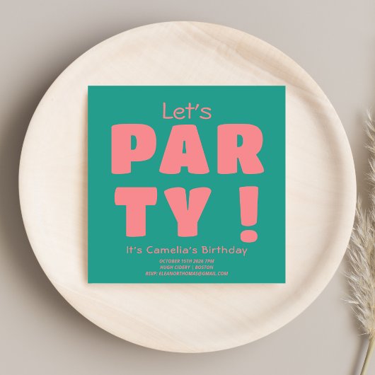 ピクールッはっきりしたクレットパーツタイポグラフィレトロ誕生日 招待状