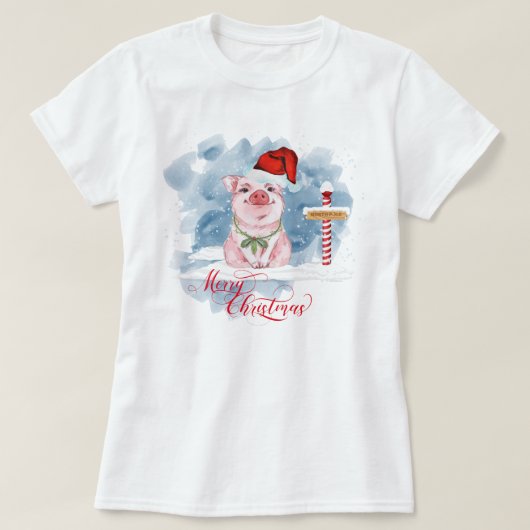ピグおもしろい愛好家クリスマスノースポール Tシャツ (デザイン正面)