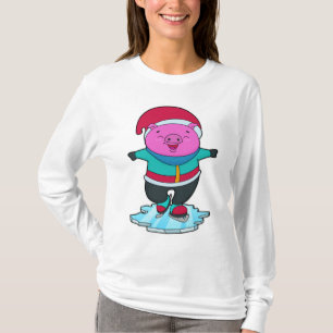 ピグアットアイススケートで滑るとアイススケート&ハット Tシャツ
