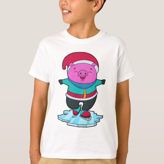 ピグアットアイススケートで滑るとアイススケート&ハット Tシャツ (正面)