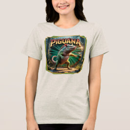ピグアナイラストレーションコンボおもしろい生物 トライブレンドTシャツ