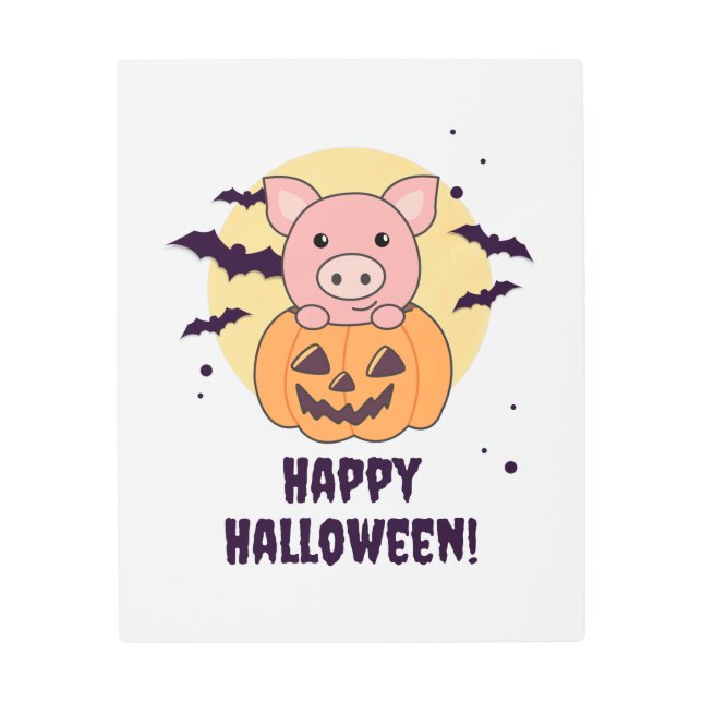 ピグインパンプキンスイートピッグハッピーハローウィン メタルプリント (正面)