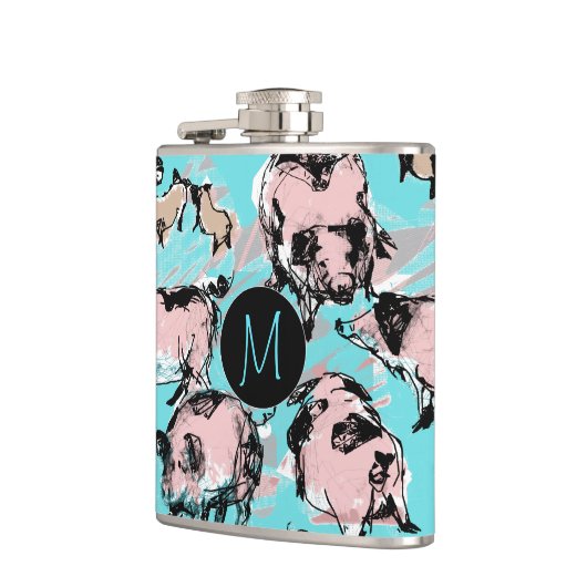 ピグイ中国のヤー誕生日オリジナルモノグラムブルーF フラスク (左)