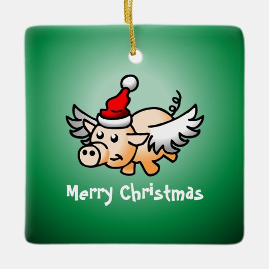 ピグス飛んでいるクリスマスセラミックオーナメント セラミックオーナメント (正面)