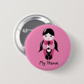 ピグテールおよびピンクのバイオリンの人形ボタン 缶バッジ (正面&裏面)