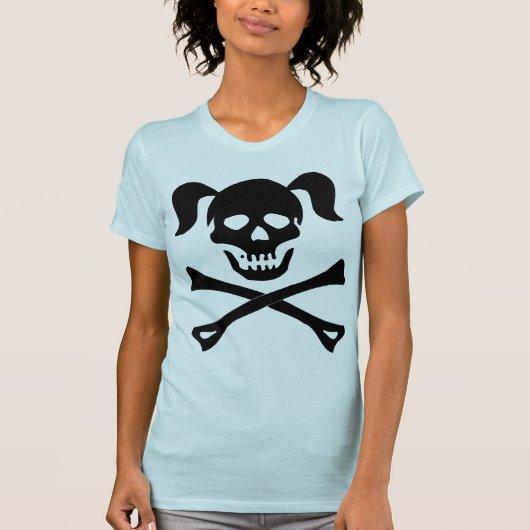 ピグテールとの女の子の黒いどくろ印 Tシャツ (正面)