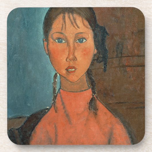 ピグテール、c.1918 (キャンバスの油)を持つ女の子 コースター (正面)
