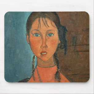 ピグテール、c.1918 (キャンバスの油)を持つ女の子 マウスパッド