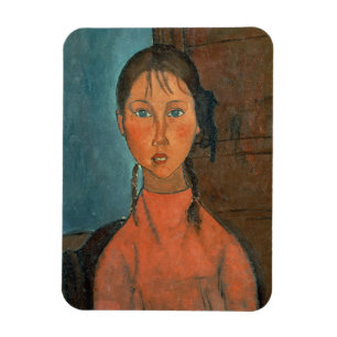ピグテール、c.1918 (キャンバスの油)を持つ女の子 マグネット