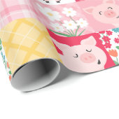 ピグパッチワークフローラ素朴誕生日パーティー ラッピングペーパー (ロールコーナー)