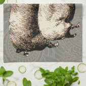 ピグファームカントリーアンティークイラストレーションアート キッチンタオル (折り畳み)