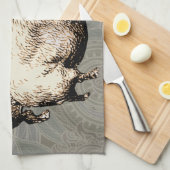 ピグファームカントリーアンティークイラストレーションアート キッチンタオル (四つ折り)