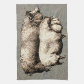 ピグファームカントリーアンティークイラストレーションアート キッチンタオル (縦)