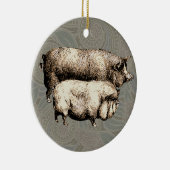 ピグファームカントリーアンティークイラストレーションアート セラミックオーナメント (右)