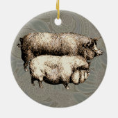 ピグファームカントリーアンティークイラストレーションアート セラミックオーナメント (裏面)