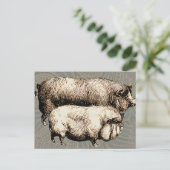 ピグファームカントリーアンティークイラストレーションアート ポストカード (スタンド正面)