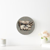 ピグファームカントリーアンティークイラストレーションアート ラウンド壁時計 (ホーム)