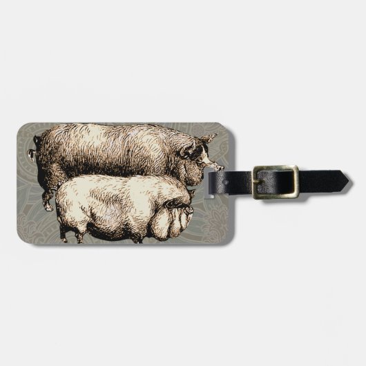 ピグファームカントリーアンティークイラストレーションアート ラゲッジタグ (正面横)