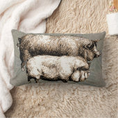 ピグファームカントリーアンティークイラストレーションアート ランバークッション (ブランケット)