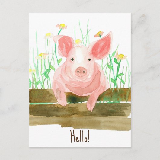 ピグファーム動物納屋周囲の庭フェンスワイルドフラワー ポストカード (正面)