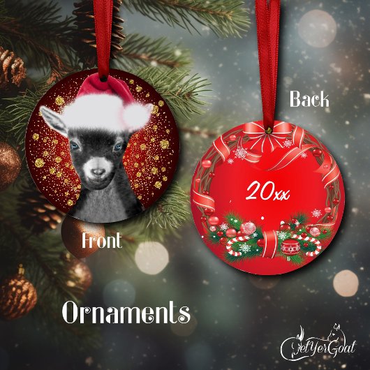 ピグミーヤギのサンタハットクリスマスオーナメント セラミックオーナメント