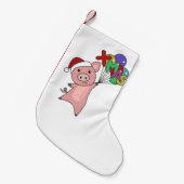 ピグメリークリスマスアニマルズ豚アダルトクロス顔  スモールクリスマスストッキング (正面 (吊り時))