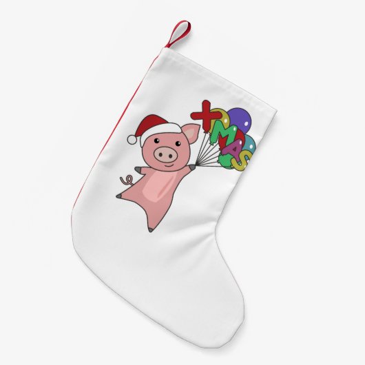 ピグメリークリスマスアニマルズ豚アダルトクロス顔  スモールクリスマスストッキング (正面 (吊り時))