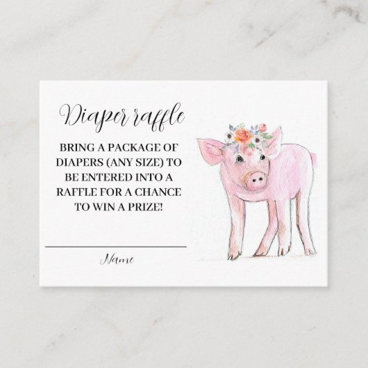 ピグレットピギーファーム動物おむつラッフルベビーシャワー エンクロージャーカード (正面)