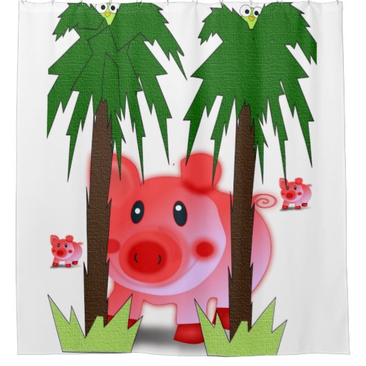 ピグレットピンクの子供たちのショールカーテンホワイト シャワーカーテン (正面)