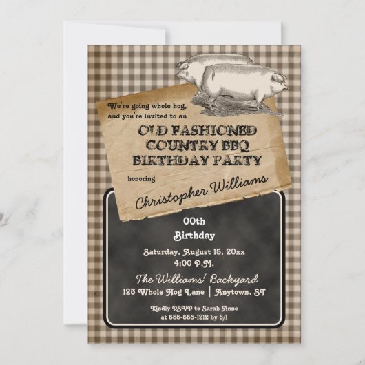 ピグロ素朴ストバックヤードBBQバースデーパーティー 招待状 (正面)