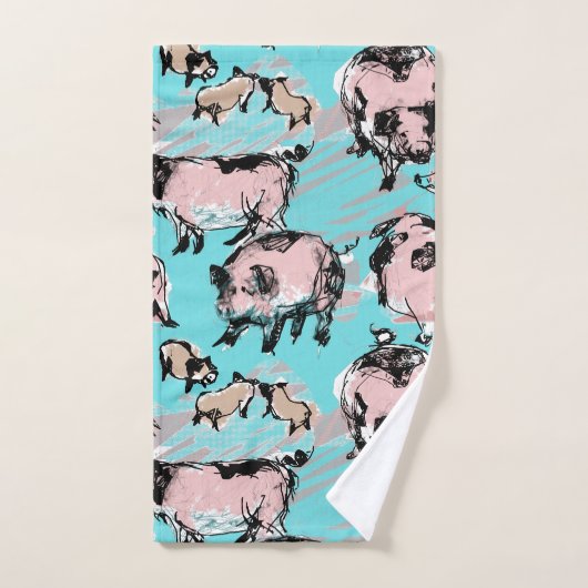 ピグ中国のイヤー誕生日オリジナルスケッチブルーBT バスタオルセット (ハンドタオル)